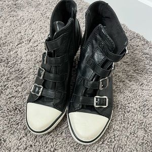 ASH high end running shoe with heel and buckles abs zip up sides-size 36